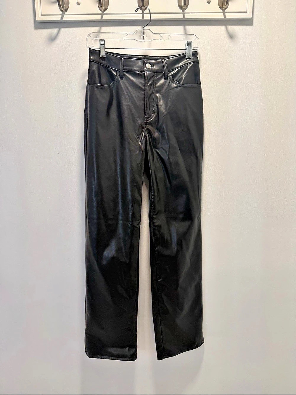 H&M Faux Leather Straight Leg Pants Black EU 34